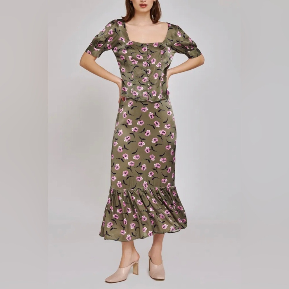 Ghost London Laurel Satin Green Purple Skirt S 1843